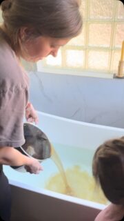 We just get to have the sweetest moments with older siblings birth! 🌸🌺🌼 this big sis watched her mom give birth, and then helped prepare the herbal bath with me 🥰 what a joy ☀️ #homebirth #waterbirth #sunvalleybirth